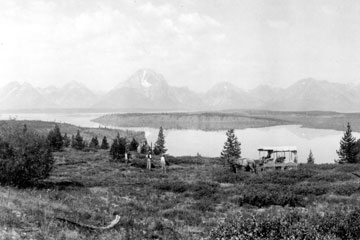 U. S. Reclamation Service constructs a log crib dam on Jackson Lake